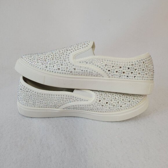 White Cruz Slip-On Rhinestone Embellished Sneakers 9M - Picture 3 of 9